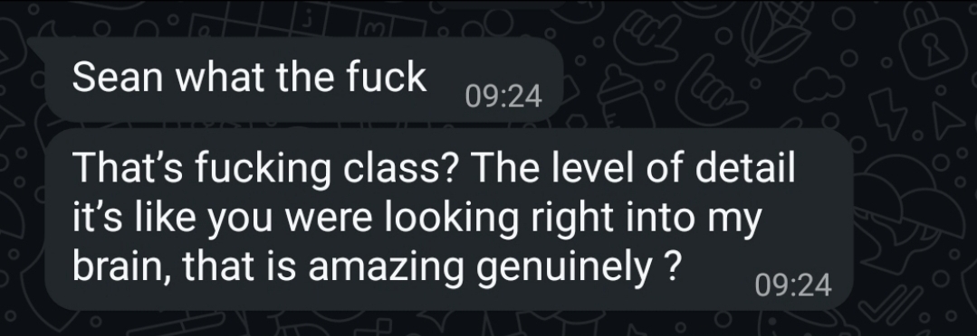 Client WhatsApp message · level of detail looking right into my brain