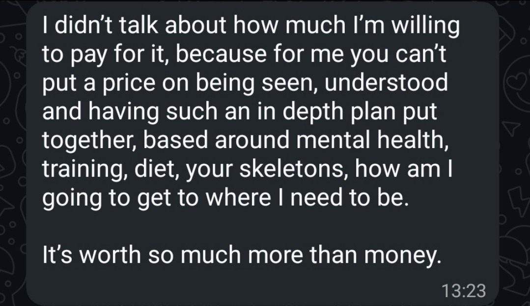 Client WhatsApp message · you can't put a price on being seen